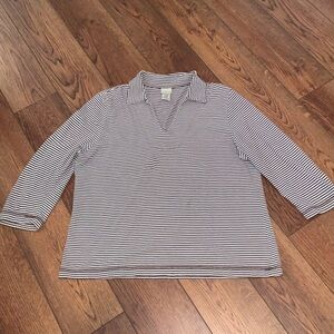 LL Bean: Women’s 3/4 Sleeve Striped Top: Size Large- Petite